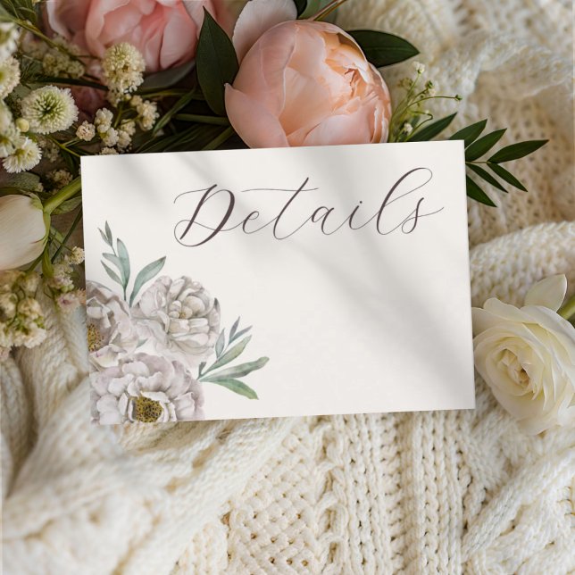 Tarjeta De Recepción Boho Cream & Off White Floral Wedding Details (Subido por el creador)