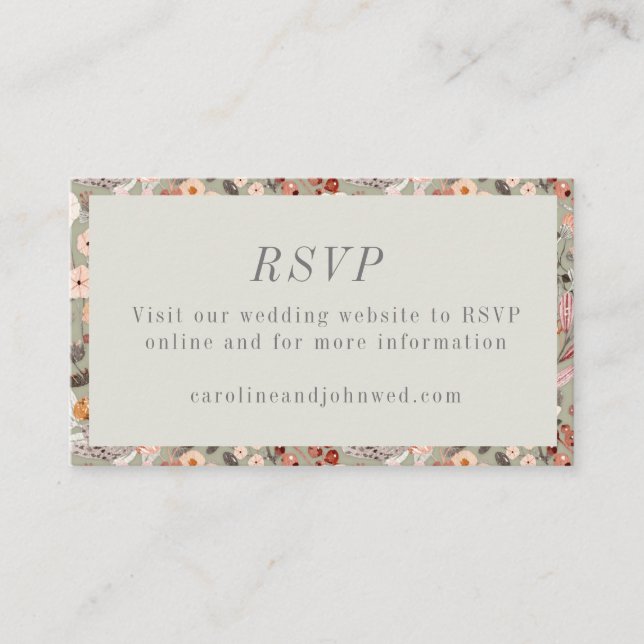 Tarjeta De Recepción Boho de Floral Rustica Neutral Earthy Wedding RSVP (Anverso)