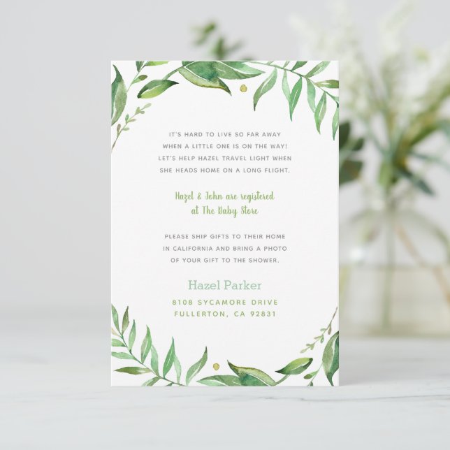 Tarjeta De Recepción Boho deja inserción de Baby Shower a larga distanc (Anverso de pie)