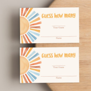 Tarjeta De Recepción Boho del sol azul amarillo adivina cuántas cartas