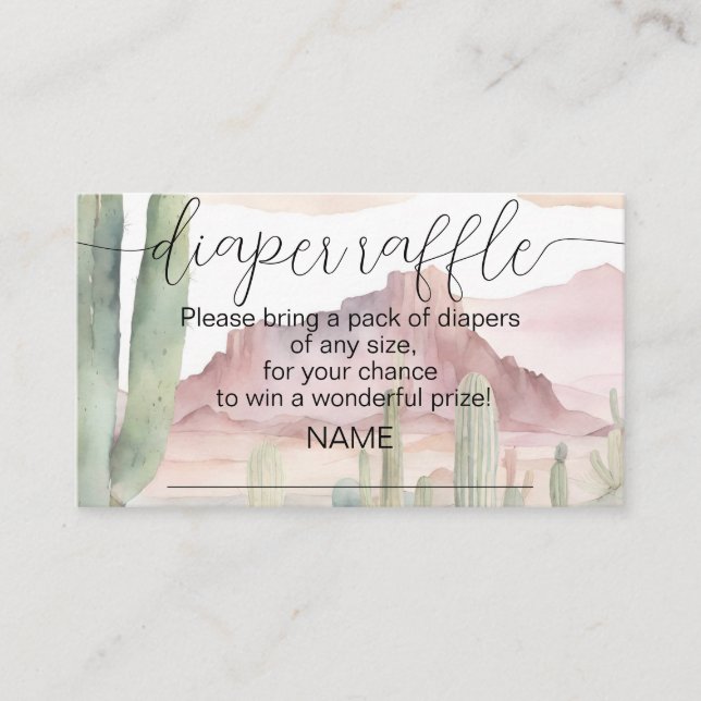 Tarjeta De Recepción Boho Desert Cactus Diaper Raffle Baby Shower (Anverso)