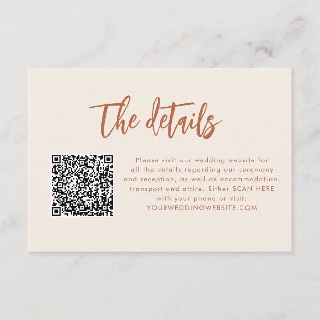 Tarjeta De Recepción Boho Dessert QR Boda Detalles Cartas de Gabinete (Anverso)