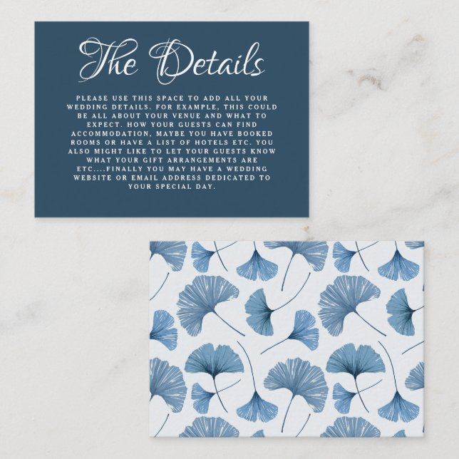 Tarjeta De Recepción Boho Detalles del Boda Botánico Ginkgo Verde azula (Anverso / Reverso)