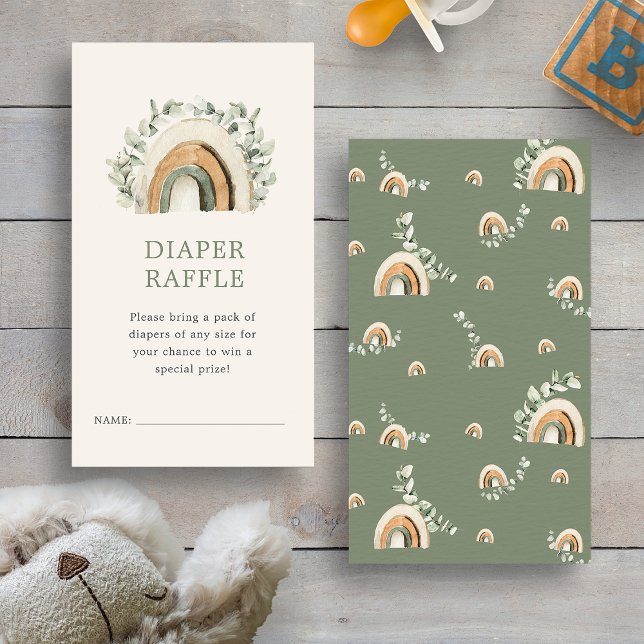 Tarjeta De Recepción Boho Diaper Raffle (Boho Sage Green Rainbow Diaper Raffle Enclosure Card by Painted Paperie
)