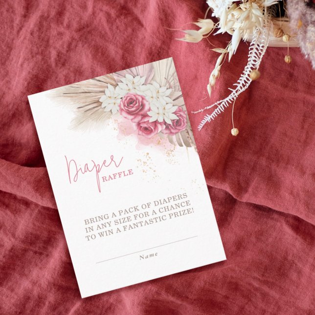 Tarjeta De Recepción Boho Diaper Raffle Card Pampas Grass Baby Shower (Subido por el creador)