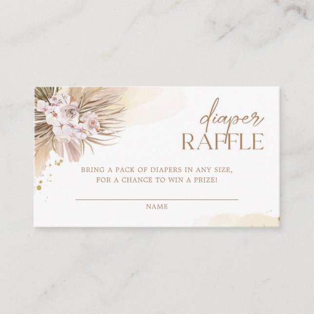 Tarjeta De Recepción Boho Diaper Raffle Pampas Grass Baby Shower (Anverso)