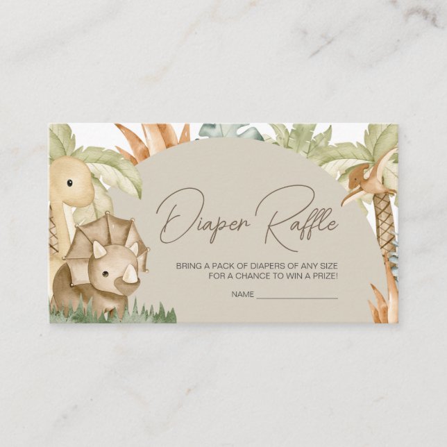 Tarjeta De Recepción Boho Dinosaur Baby Shower Diaper Raffle (Anverso)