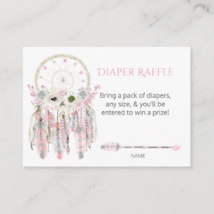 Tarjeta De Recepción Boho Dream Catcher Pink GrayFeathers Diaper Raffle
