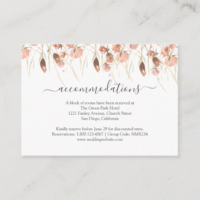 Tarjeta De Recepción Boho Dried Watercolor Floral Boda (Anverso)