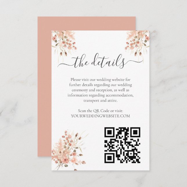 Tarjeta De Recepción Boho Dried Watercolor Floral Boda (Anverso / Reverso)