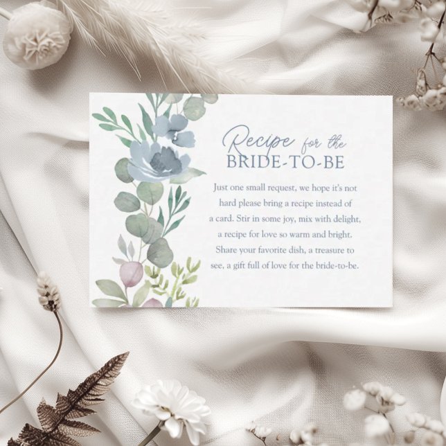 Tarjeta De Recepción Boho Dusty Blue Recipe for the Bride Floral (Subido por el creador)