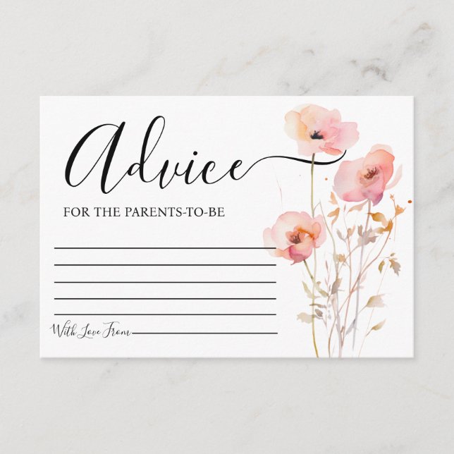 TARJETA DE RECEPCIÓN BOHO ELEGANT PINK RUBOR FLOWERS CONSEJO BABY SHOWE (Anverso)