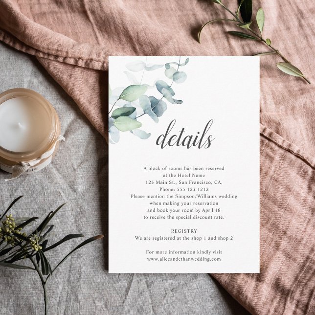 Tarjeta De Recepción Boho Eucalyptus deja detalles de Bodas (Subido por el creador)