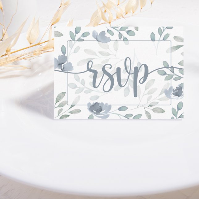 Tarjeta De Recepción Boho Eucalyptus Floral Dusty Azul Boda RSVP (Subido por el creador)
