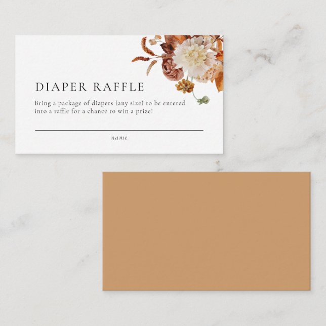 Tarjeta De Recepción Boho Fall Floral Baby Shower Diaper Raffle Card (Anverso / Reverso)