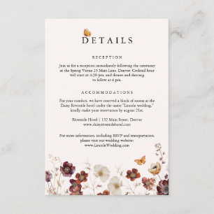Tarjeta De Recepción Boho Fall Florals Butterfly Boda