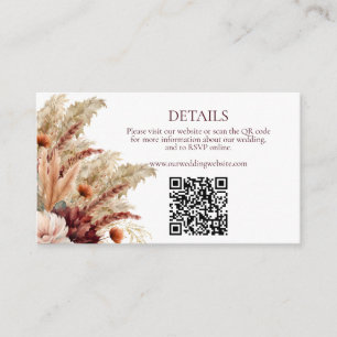 Tarjeta De Recepción Boho Fall Florals Pampas Boda de Grass Detalles QR