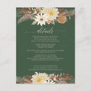 Tarjeta De Recepción BOHO Fall Moderno Floral Watercolor Forest Green