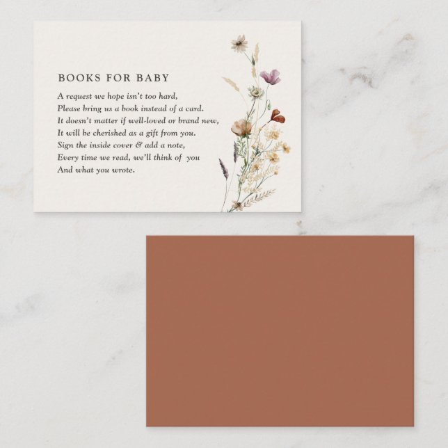 Tarjeta De Recepción Boho Fall Wildflower Baby Shower Libros para bebé (Anverso / Reverso)