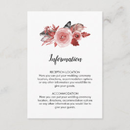 Tarjeta De Recepción Boho Feather Burgundy Rosa información Boda