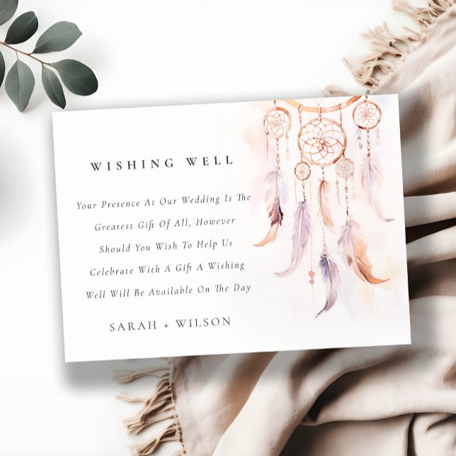 Tarjeta De Recepción Boho Feather Dreamcatcher Boda Deseando Bien (Subido por el creador)