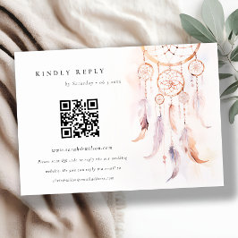 Tarjeta De Recepción Boho Feather Dreamcatcher Wedding RSVP Código QR