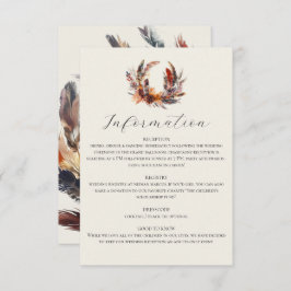 Tarjeta De Recepción Boho Feathers Fall Wreath Calligraphy Boda