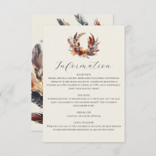 Tarjeta De Recepción Boho Feathers Fall Wreath Calligraphy Boda