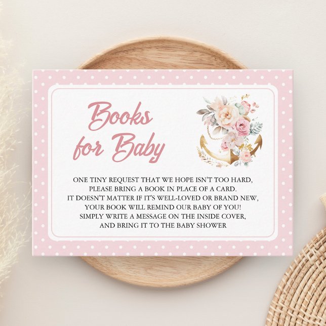 Tarjeta De Recepción Boho Floral Anchor Nautical Girl Book Request (Subido por el creador)