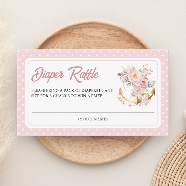 Tarjeta De Recepción Boho Floral Anchor Nautical Girl Diaper Raffle (Subido por el creador)
