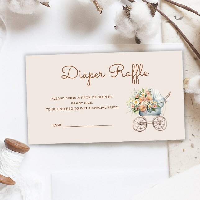 Tarjeta De Recepción Boho Floral Baby Carriage Diaper Raffle (Subido por el creador)