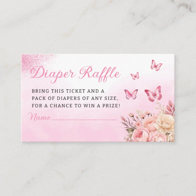 Tarjeta De Recepción Boho Floral Butterfly Diaper Raffle Baby Shower (Anverso)