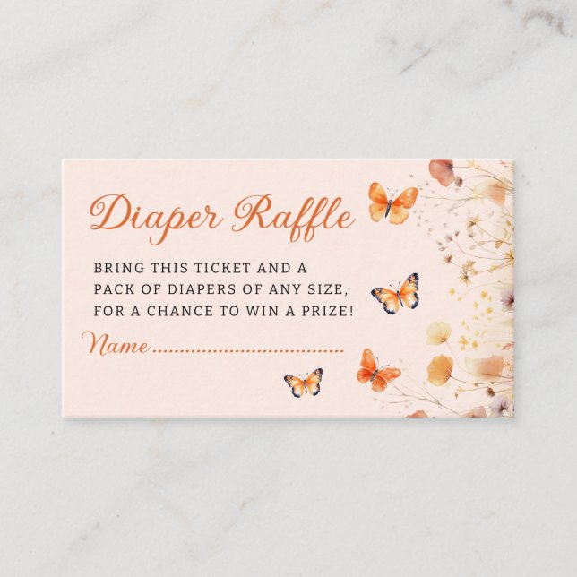 Tarjeta De Recepción Boho Floral Butterfly Diaper Raffle Baby Shower (Anverso)