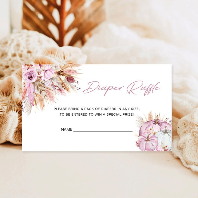 Tarjeta De Recepción Boho Floral Calabaza rosa Baby Shower Diaper Raffl (Subido por el creador)