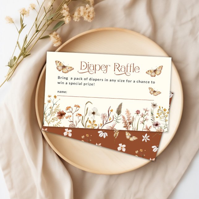 Tarjeta De Recepción Boho Floral Diaper Raffle Baby Shower (Boho Floral Wildflower Diaper Raffle Baby Shower Enclosure Card)