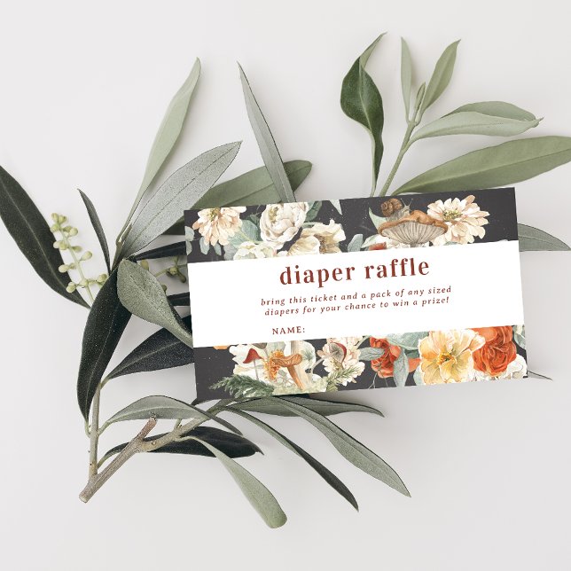 Tarjeta De Recepción Boho Floral Mushroom Diaper Botánico Raffle (Subido por el creador)