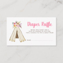 Boho Floral Tribal Teepee Diaper Raffle Ticket