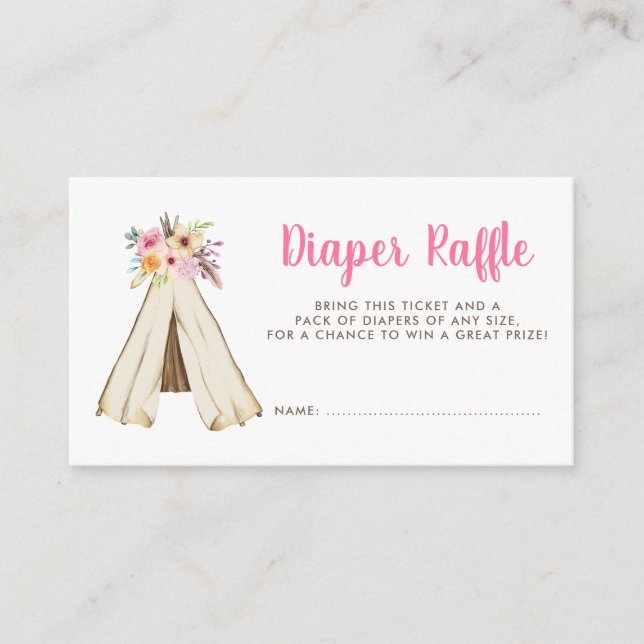 Tarjeta De Recepción Boho Floral Tribal Teepee Diaper Raffle Ticket (Anverso)