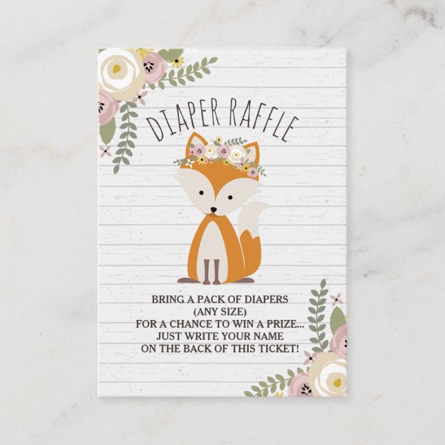 Tarjeta De Recepción Boho Fox Gray Wood Baby Shower Diaper Raffle (Anverso)