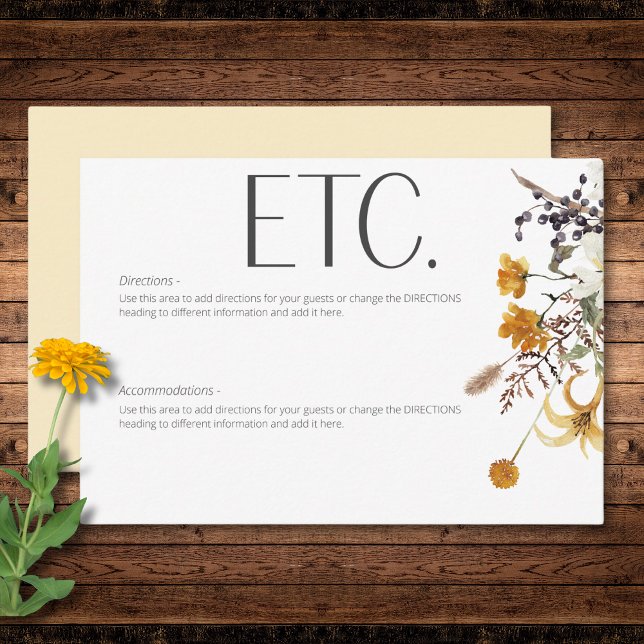 Tarjeta De Recepción Boho Golden Yellow Meadow florió detalles amarillo (Boho Golden Yellow Meadow Flowers Yellow Details Enclosure Card)