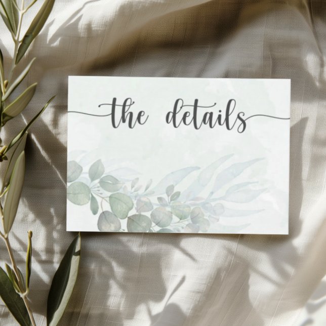 Tarjeta De Recepción Boho Green Botanical Watercolor Wedding Details (Subido por el creador)