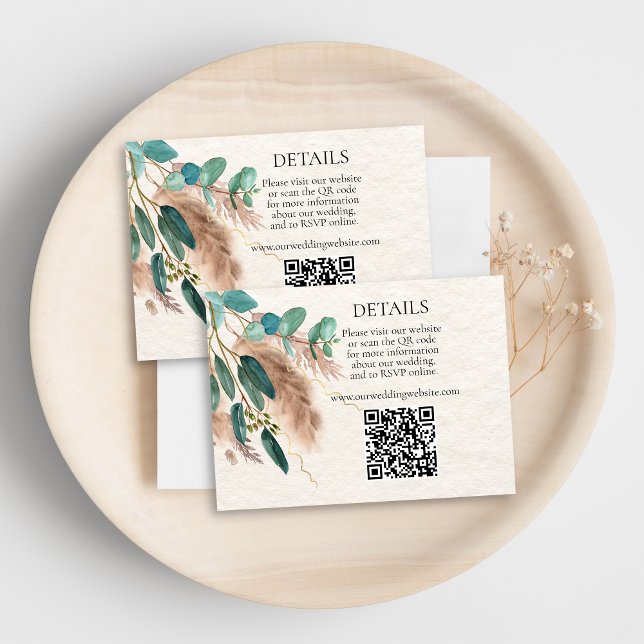 Tarjeta De Recepción Boho Green Eucalyptus Pampas Grass QR Code Boda (Subido por el creador)