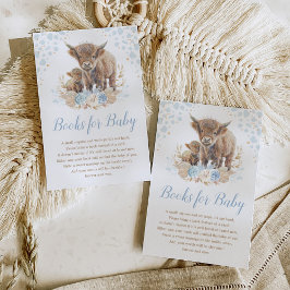 Tarjeta De Recepción Boho Highland Cow Blue Pampas Libros para bebé