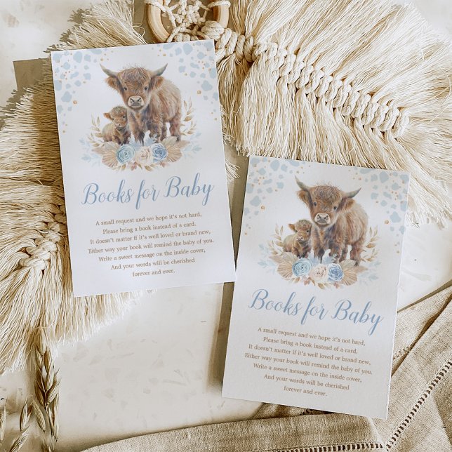 Tarjeta De Recepción Boho Highland Cow Blue Pampas Libros para bebé (Subido por el creador)