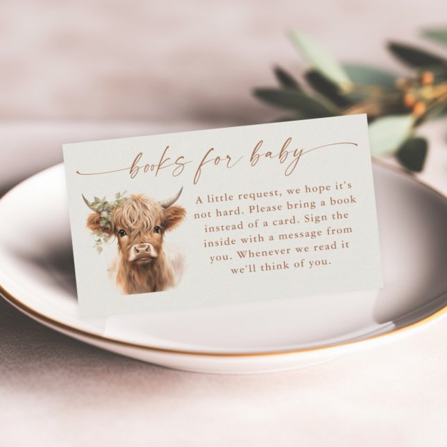 Tarjeta De Recepción Boho Highland Cow Libros de Baby Shower para bebés (Boho Highland Cow Books for Baby Shower Invitation Enclosure Card.)