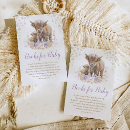 Tarjeta De Recepción Boho Highland Cow Lilac Pampas Libros para bebé