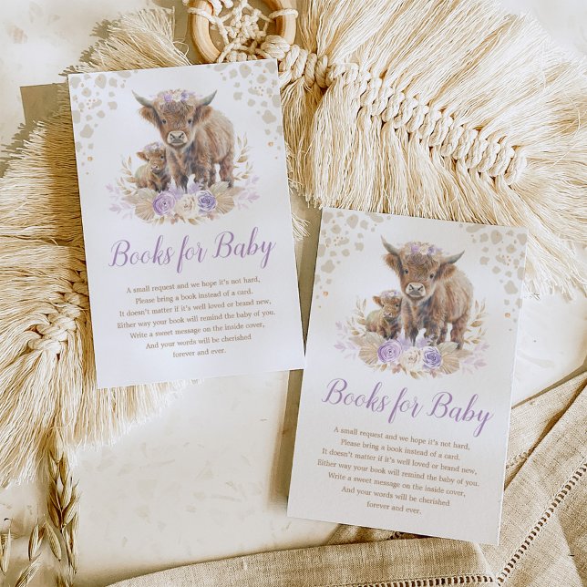 Tarjeta De Recepción Boho Highland Cow Lilac Pampas Libros para bebé (Subido por el creador)