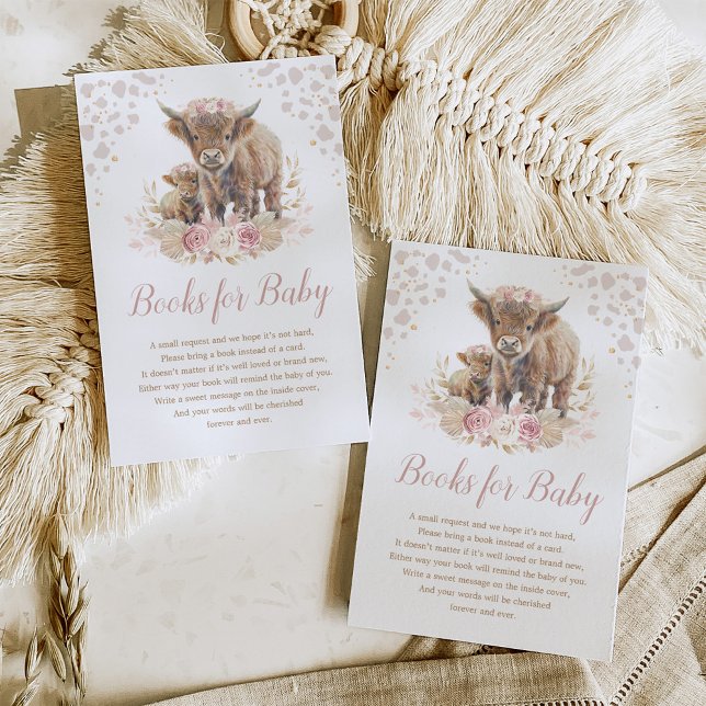 Tarjeta De Recepción Boho Highland Cow Pampas rosa libros para bebé niñ (Subido por el creador)