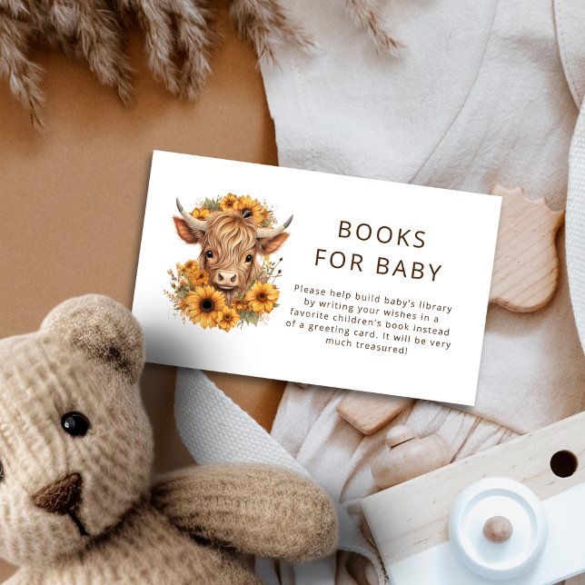 Tarjeta De Recepción Boho Highland Cow Sunflowers Boys for Baby (Mini size enclosure)