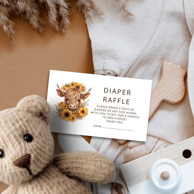 Tarjeta De Recepción Boho Highland Cow Sunflowers Diaper Raffle (A mini size enclosure card)